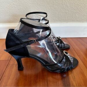 BALLROOM DANCE VERY FINE Satin Black Leather with buckle SHOES